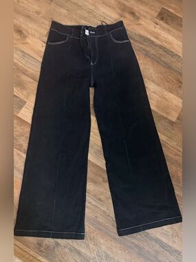 Charmant Ciel Wide Leg Black Pants with Contrast Stitching